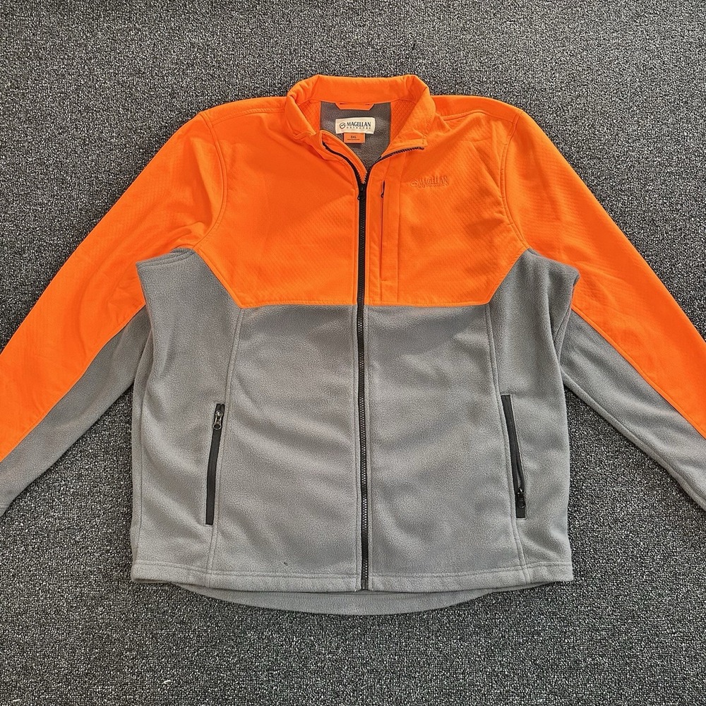 Magellan‎ Outdoors Mens 3XL Full Zip Fleece Jacket Orange Grey Colorblock